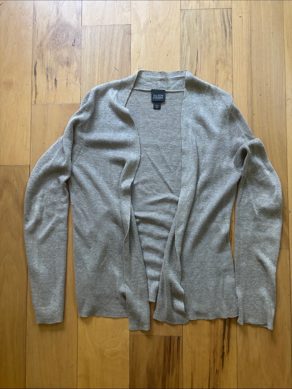 Eileen Fisher tan linen cardigan petite medium